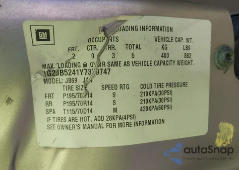 2000 Pontiac Sunfire Se z USA, uszkodzony, nr VIN 1G2JB5241Y7359747